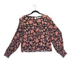 Rebecca Minkoff Womens Floral Boho Peasant Top Large Ruffle Hippie Festival Puff